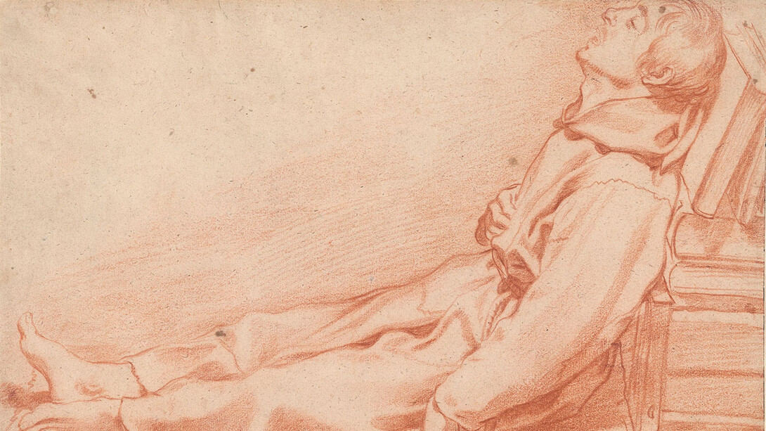 Rutilio Manetti, A life study: a monk sleeping against a pile of books (detail), ca. 1616. Courtesy of Morgan Museum