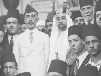 Emir Faisal I (left) standing right next to Abdullah King of Jordan during the height of the Arab Revolt