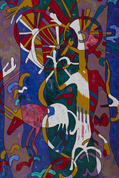 Navroz. Hunters 114x64cm, acrylic on canvas, 2015. Courtesy of Andakulova Gallery