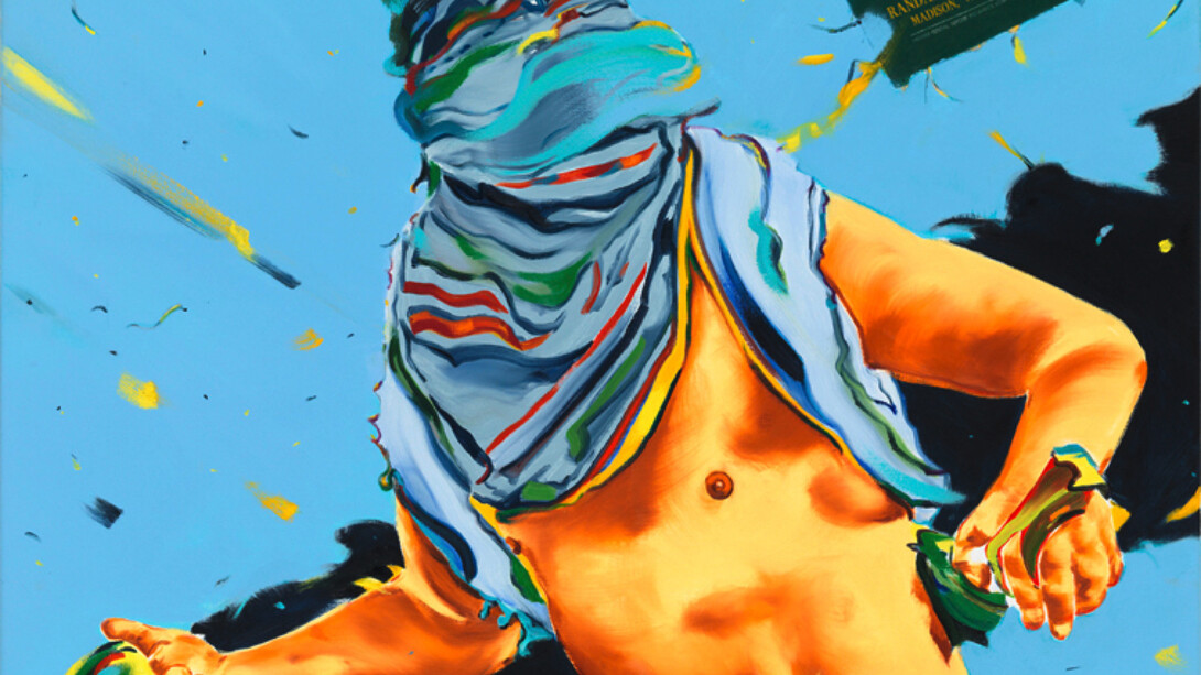 Norbert Bisky, Randale State Bank, 2015, Huile sur toile, 80 x 100 cm / 31 1/2 x 39 3/8 in. Courtesy of the artist and the gallery Daniel Templon, Paris and Brussels