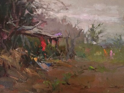 Vegetable Patch, Trou d'Eau Douce, Mauritius, 2017. Oil on linen, 24 × 30.5 cm. © Barry John Raybould