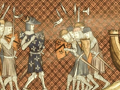 Miniatura que muestra al rey Felipe II de Francia llegando al litoral de la actual Palestina