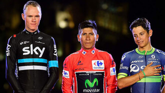 Nairo Quintana y Esteban Chaves con Froome en el pódium de la Vuelta a España 2016