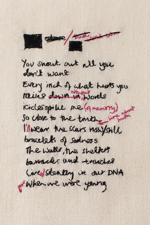 Clover Peake, Untitled, cotton thread on raw silk, 2014