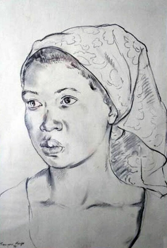 François Krige, Montagu Girl, 1975, Unique Works on Paper, Conté, framed, 46 x 32 cm