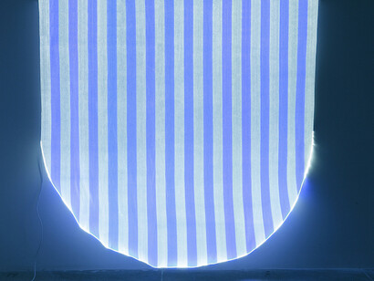 Daniel Buren,
Optical Fiber, White and Blue Half Circle, Situated Work, 2012,
Sandra Gering Inc