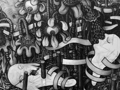 The gardens in which we once played, 120 x 80cm, carbon ink and acrylic on canvas