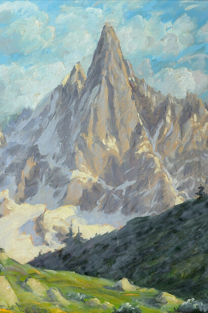 Luigi Binaghi - Aiguilles du Dru, anni 30, olio su compensato. Eredi Fasana-Zuccala. Foto Franco Ricci