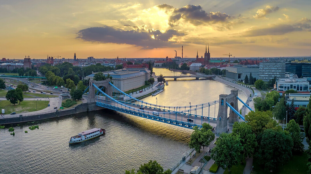 Grunwald Bridge spanning the Oder River at Wrocław, Poland