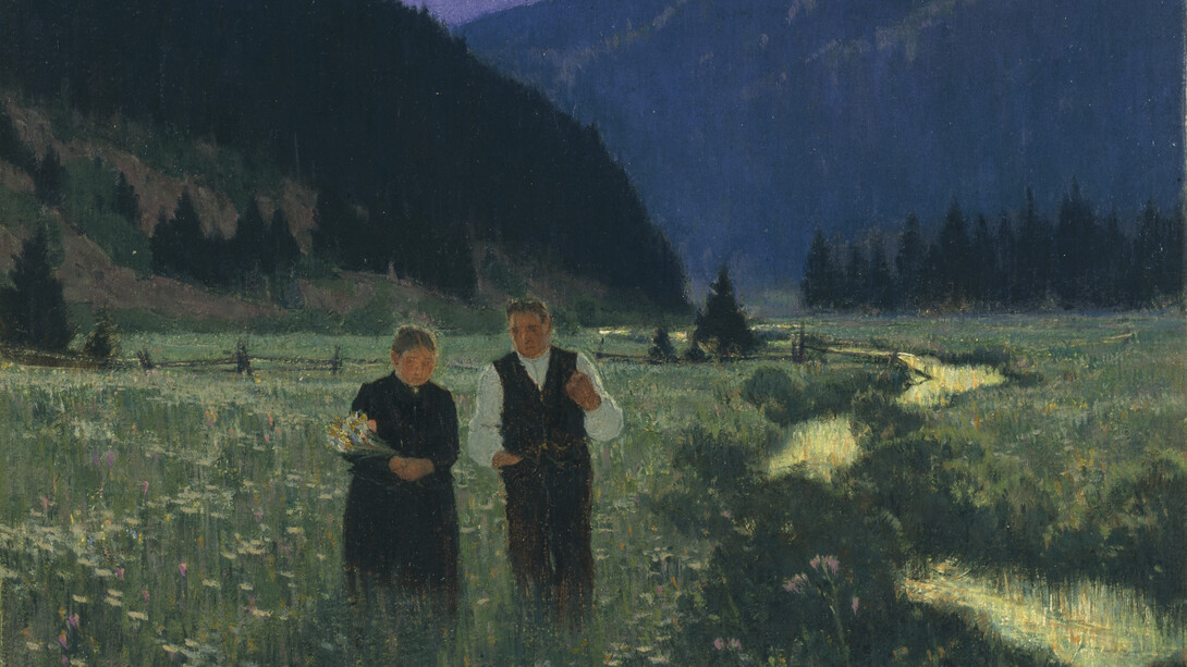 Clarence Gagnon (1881-1942)
The Betrothal, 1928-1933
gouache over colour monotype on paper
sheet: 24.1 x 26.5 cm; image: 21.5 x 22.6 cm
Gift of Colonel R.S. McLaughlin
McMichael Canadian Art Collection
