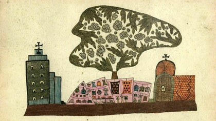 A través del símbolo recurrente de la ventana y un trazo libre, sus dibujos funcionan como una extensión visual de su literatura