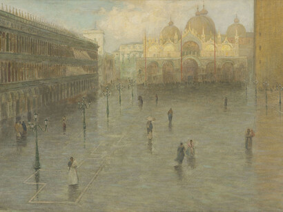 Pietro Fragiacomo, Piazza San Marco, 1890 circa, olio su tela, 82 x 130 cm. Courtesy of Galleria Bottegantica
