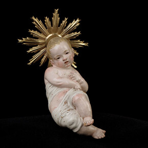 Maker:Attributed to Giuseppe Sanmartino (Italian, 1720–1793)
Date:second half 18th century
Culture:Italian, Naples
Medium:Polychromed terracotta, charred wood and rope, silver-gilt halo
Dimensions:a) Gr. L. 3 7/8 in. (9.8 cm)
b) Gr. L. 6 1/4 in. (15.9 cm)
c) Diam. 2 1/2 in. (6.4 cm)
Classification:Crèche
Credit Line:Gift of Loretta Hines Howard, 1964