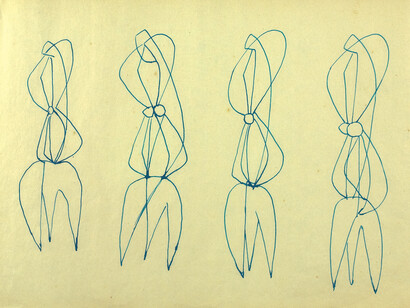 Robert Adams, Untitled drawings for figure
sculptures c.1948, blue ink, 12 x 17 1/2 in/30.5 x 44.5 cm