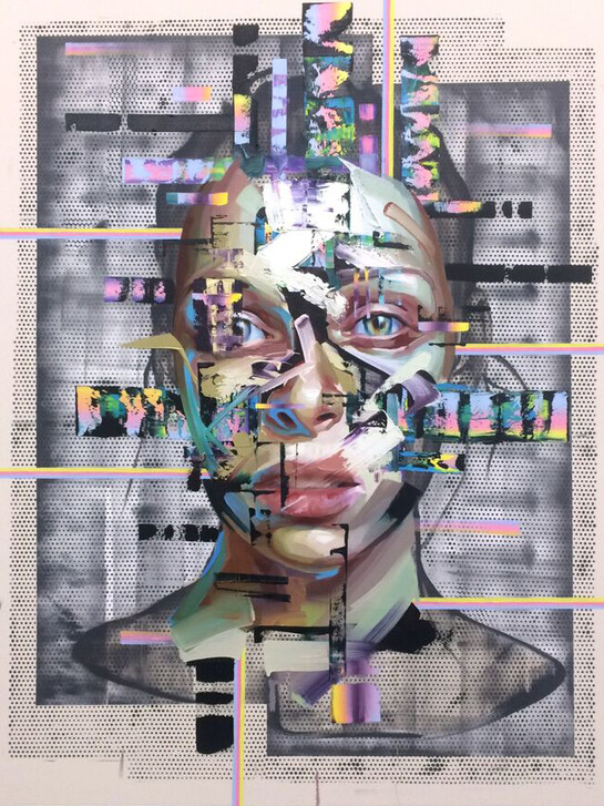 Justin Bower, “Predictive Analytics (Swine),” Oil on canvas 6 x 5’ 2015