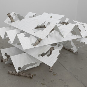 Luciano Fabro, Italia segata (Sawed Italy), 2006, Wood, painted iron, 59 x 59 x 43 1/4 in. (150 x 150 x 110 cm), Edition of 4, No. 16753