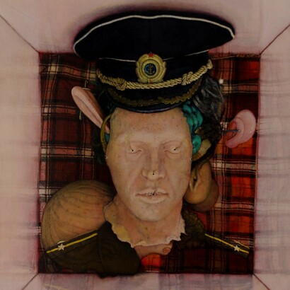 Oscar Giaconia, Mr. O., 2020, olio su fibra cellulosica alla gelatina plasticizzata e colla animale in teca di polizene e silicone, 50 x 50 cm, foto Roberto Ferro. Courtesy the artist and Monitor Rome, Lisbon, Pereto