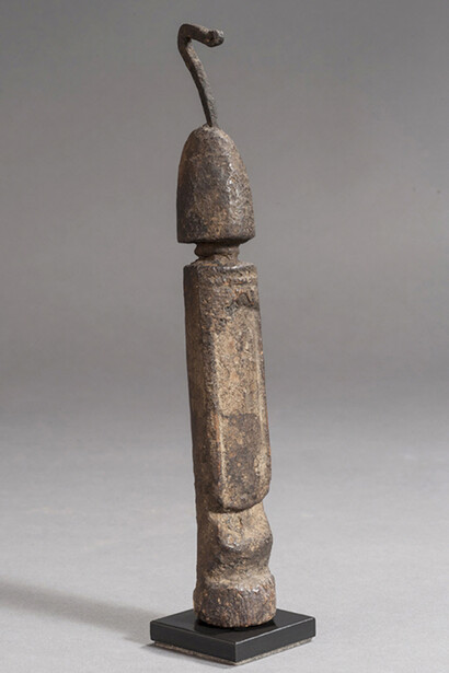 Dogon peoples, Figure (Dege) with Hook (Gobo), late 19th-mid 20th century, Mali, possibly Bandiagara Circle, Wood and iron, 7 1/4 × 1 1/2 × 1 1/2 in. (18.4 × 3.8 × 3.8 cm). Photo: Paul Hester