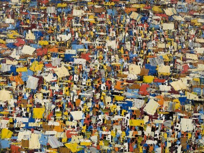 Ablade Glover, Market Lane III  2008, Oil on Canvas, 122 cm x 152 cm. Photo by Jonathan Greet. Image courtesy of October Gallery, London
