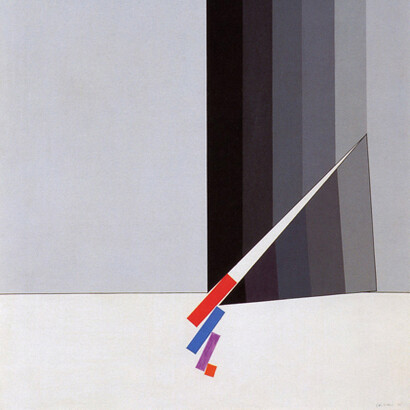 Eugenio Carmi, Trinagolo ribelle, dettaglio, 1970, acrilici su tela, 100 x 80 cm