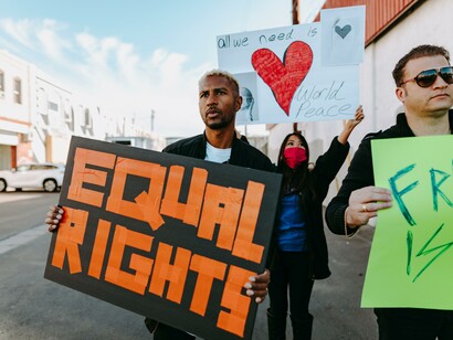 People in a protest. We as human beings react to situations in ways that might seem specific to us