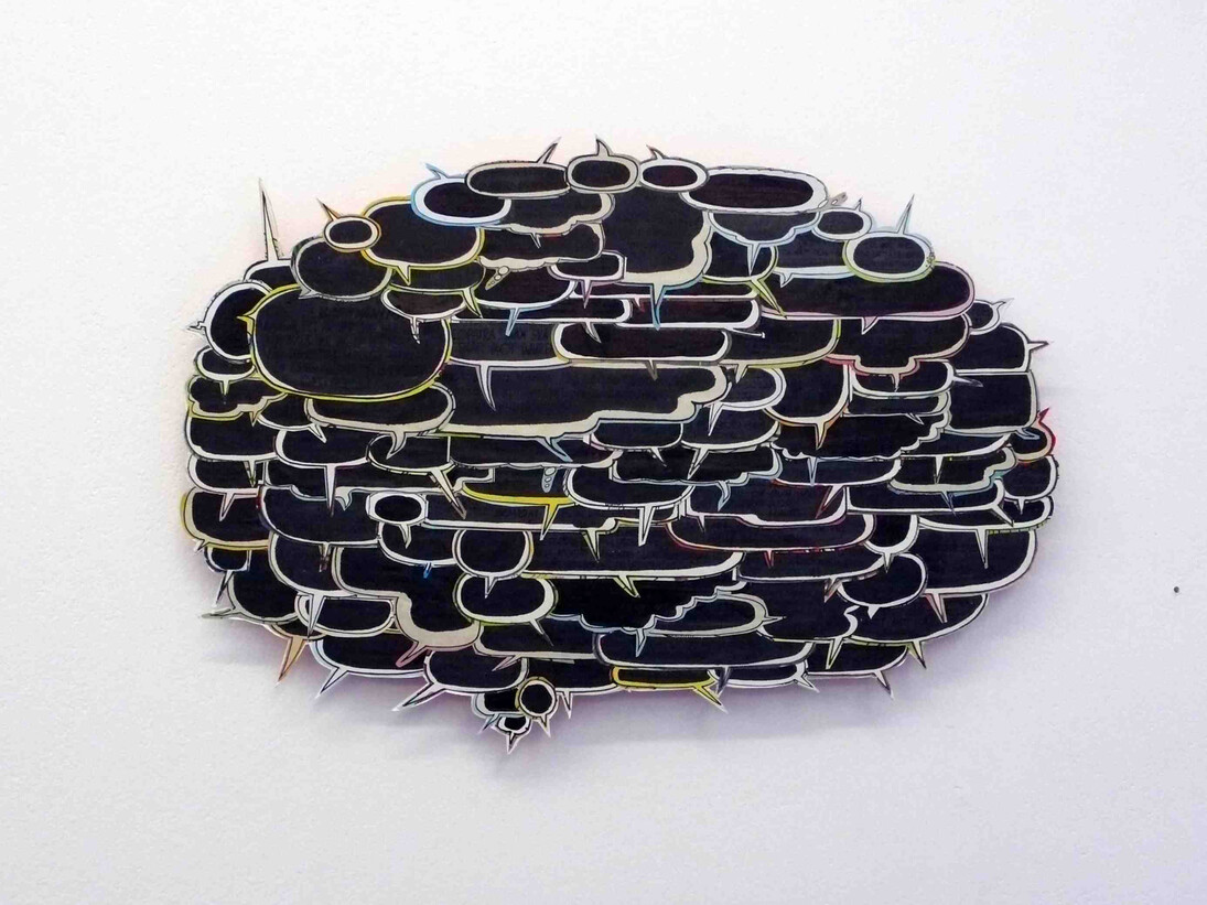 Axel Lieber, Without words (black, small version), 2014, Paper, Permanent Marker, Glue, 20,5 x 29,5 cm