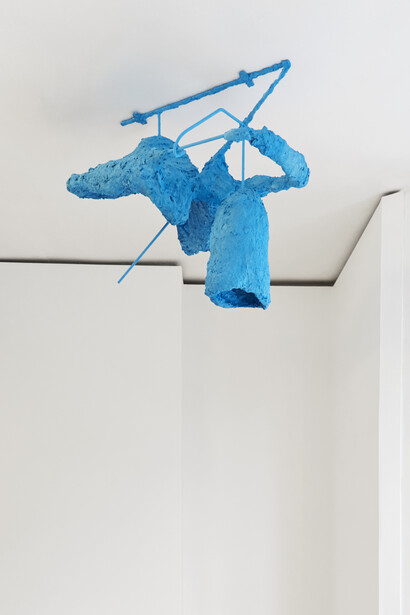 Eyrie, 2018. Steel, chicken wire, newspapers, paint, glue, plaster, screws, 55 x 71 x 37 cm, (ceiling piece). Credit: Corey Bartle- Sanderson