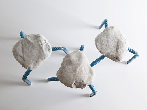Greece is for Lovers, The harder they come, 2014, Steel, Aegean pebble stone, 69 (max) to 48 (min) cm height x 39 cm width (each)
