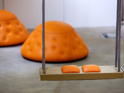 Installation view of Christoph Zellweger, 'Domesticated' at Marden Woo Gallery (2016), focus on 'Spassbremse' image © Philip Sayer, courtesy of Marsden Woo Gallery, London