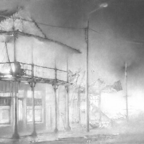 Xavier Robles de Medina, En het donker duurde een volle nacht, 2016, graphite on paper, 13.6 × 16.6 in. Courtesy of Catinca Tabacaru Gallery