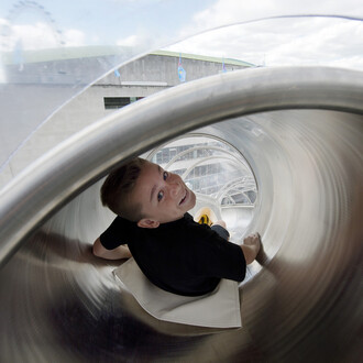 Carsten Höller, Isomeric Slides, 2015 © Carsten Höller. Installation View Carsten Höller l Decision, Hayward Gallery, London 2015. Courtesy of the artist and LUMA Foundation Photo © Linda Nylind
