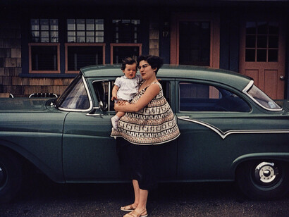Guy Stricherz, Americans in Kodachrome 1945-65, Mother with Green Ford, Pocasset, Massachusetts. Photographer: Walter Dufresne, Jr., 1957. Courtesy of Rosegallery