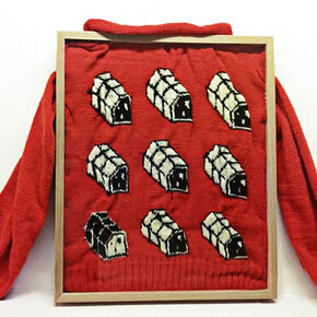 Allegra Pacheco, Macro Jumper, hand knit jumper framed on oak frame