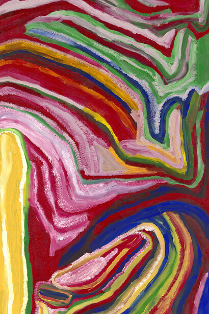 Bugai Whyoulter, Kunawarritji (detail), 2009. Courtesy of National Gallery of Victoria, Melbourne, Felton Bequest, 2011 © Bugai Whyoulter/Copyright Agency, 2024