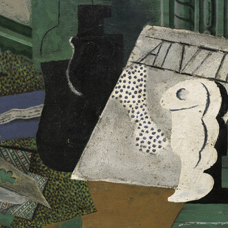 Pablo Picasso, Playing cards, tobacco, bottle, and glass, 1914. Courtesy of Museo Nacional Thyssen-Bornemisza