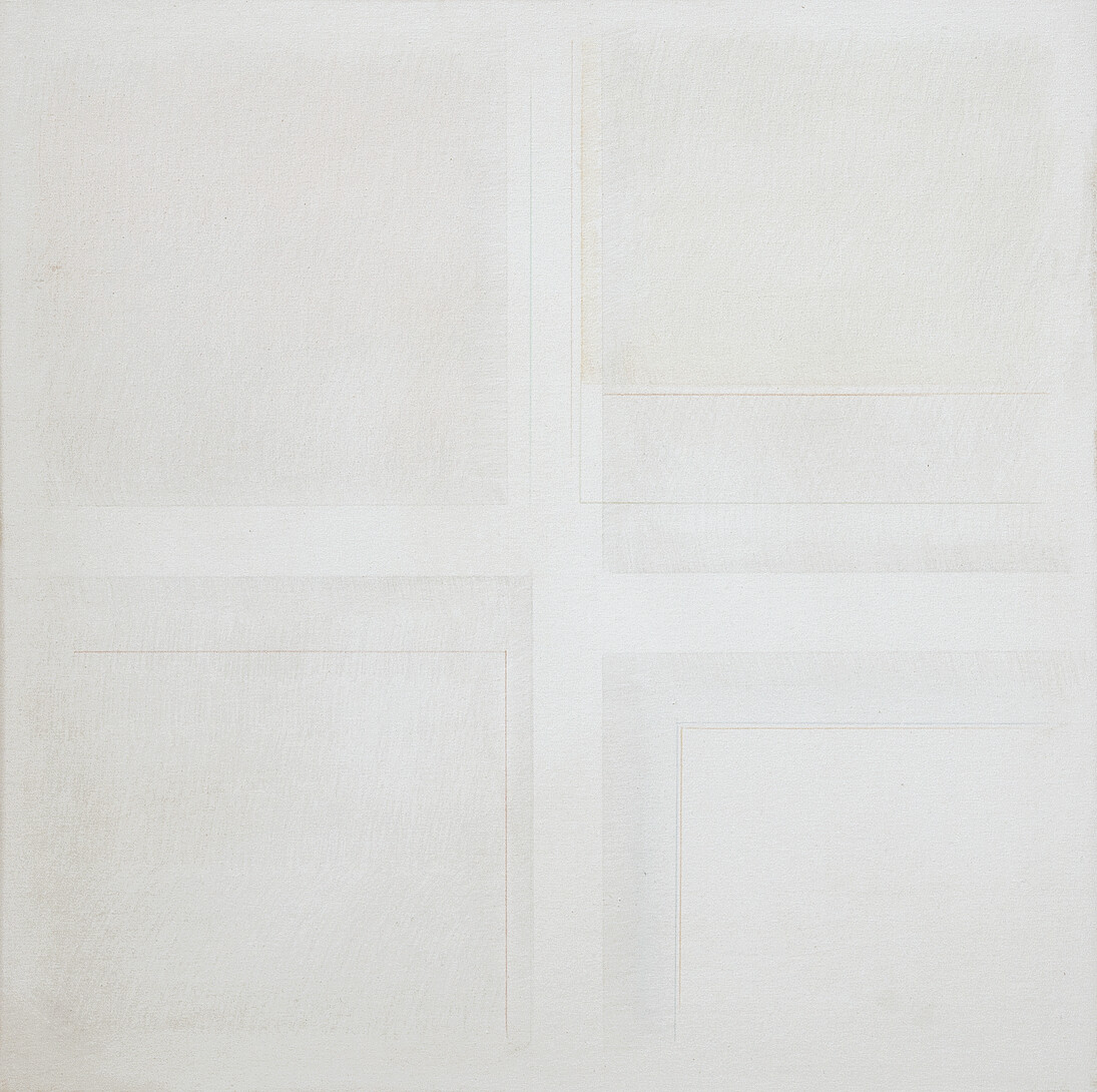 Riccardo Guarneri, Quattro quadrati con giallo sfumato, 1975, tecnica mista su tela, 95 x 95 cm