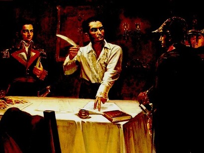 Simón Bolívar firma el Decreto de Guerra a Muerte durante la Campaña Admirable