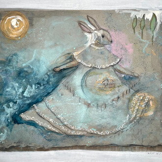 Linda Mitchell, Until the Music Stops. Acrylic and pencil on paper. Courtesy of Thomas Deans Fine Art