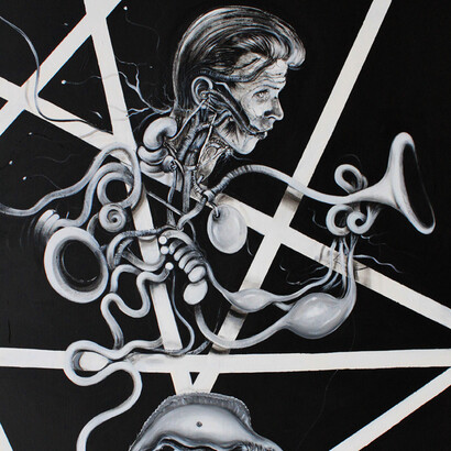 Study for Newton with Vessels , acrylique sur toile, 176 x 142 cm (encadré), Courtesy Galerie Magda Danysz