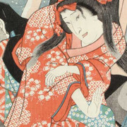 Utagawa Kunisada, Kabuki actors as a puppet of Yaoya Oshichi with puppet manipulators (detail), 1856. Courtesy of Norton Museum of Art