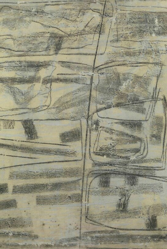 Herbert Zangs, Charcoal-Paintings, 1958, Paint and charcoal on fabric, 55 ⅞ x 44 ⅛ inches (142 x 112 cm), Signed and dated lower right