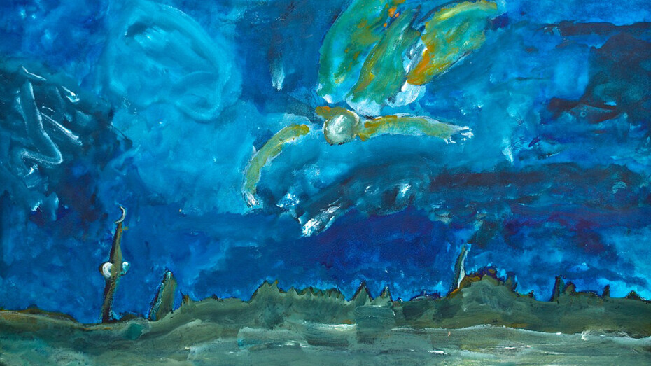 Patrick Hall, Angel Over City, (Thailand Series), 2014, mixed media on paper, 42 x 60 cm