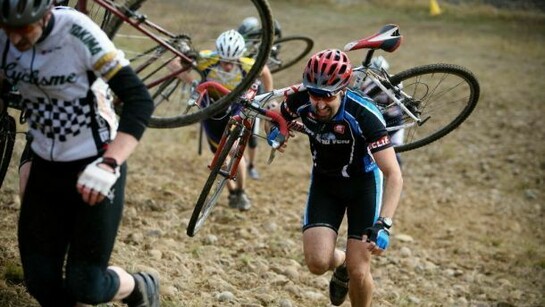 Racers at cyclo-cross.