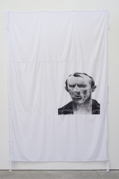 Gabriel Lima Marble Smooth by Flowing Waters Grown, 2014, Textile ink on polyester fabric, 380 x 260 cm. Photo: Eduardo Ortega, Courtesy Galeria Fortes Vilaça 