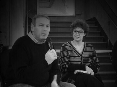 Aldo Putignano director de 'Homo Scrivens' y Serena Venditto guionista en la presentación de la novela 'Una brava persona' de Patrizio Fiore