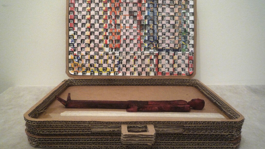 Pefura: Nos Voyages Immobiles, 2015, mixed media, cardboard, paper, 14 x 8.5 inches (32 x 22 cm). Courtesy Skoto Gallery