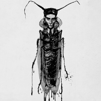 Franz Kafka estilizado como un escarabajo