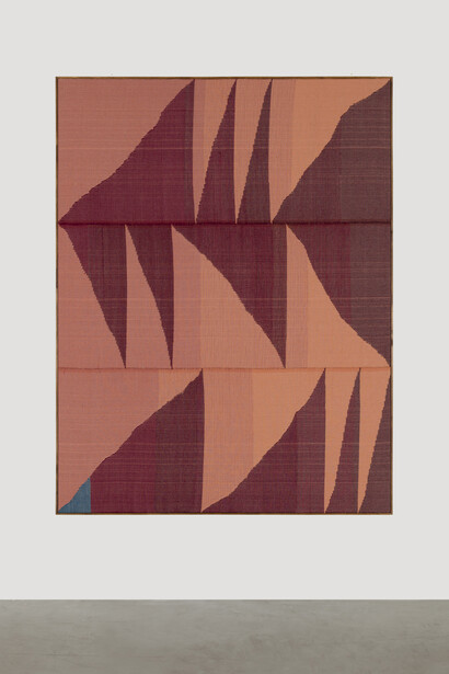 Brent Wadden,  Big Red , 2014 , Painting - Handwoven, wool, cotton and acrylic on canvas 100.39 by 76.77in.  255 by 195 cm, Courtesy of Almine Rech Gallery; Peres Projects, Berlin and Mitchell-Innes & Nash, NY.