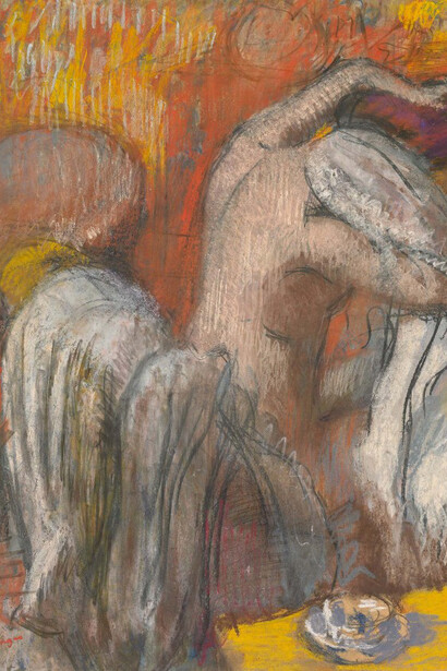 Edgar Degas, “Femme s'essuyant (Seated Bather Drying Her Neck)”, ca. 1905-1910. Charcoal and pastel on tracing paper, 27 1/16 x 22 7/8 in. Gift of Mrs. John Jay Ide, 1995.62