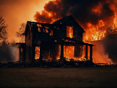 As the flames rage against the night sky, the house stands as a symbol of the destruction that has rippled through the American West, where once-thriving communities and dreams are now reduced to ashes in the wake of a catastrophic financial crisis